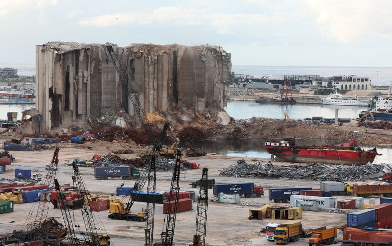 &copy; Reuters. A view shows the site of the August 4th explosion at Beirut port