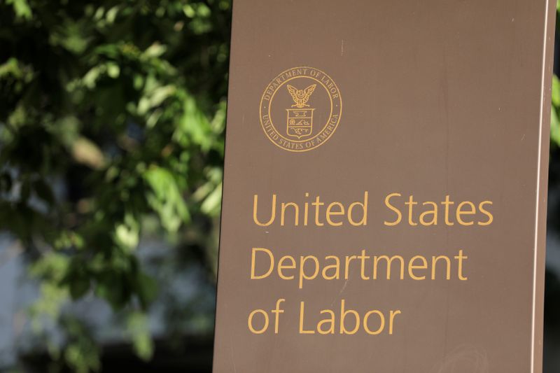 &copy; Reuters. Signage is seen at the United States Department of Labor headquarters in Washington, D.C.