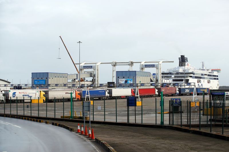 &copy; Reuters. Lorries queue to board a ferry at the port in Dover