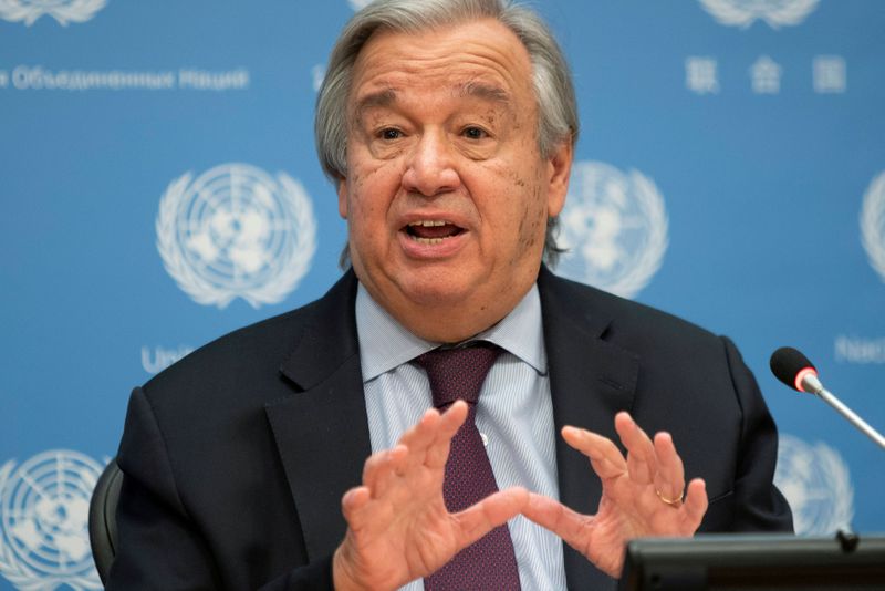 &copy; Reuters. FILE PHOTO: United Nations Secretary-General Guterres speaks during a news conference at U.N. headquarters in New York City, New York