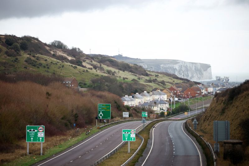 © Reuters. General view of the empty A20 road into the Port of Dover