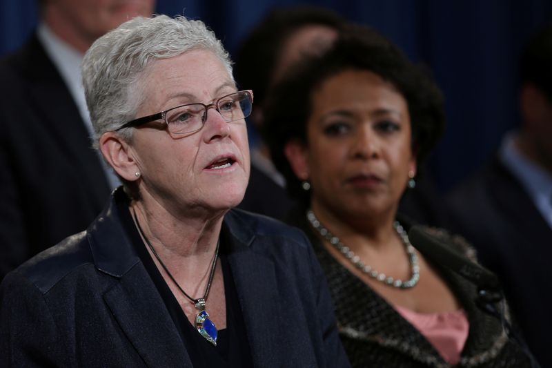 &copy; Reuters. EPA Administrator Gina McCarthy speaks during a news conference, accompanied by U.S. Attorney General Loretta Lynch, in Washington