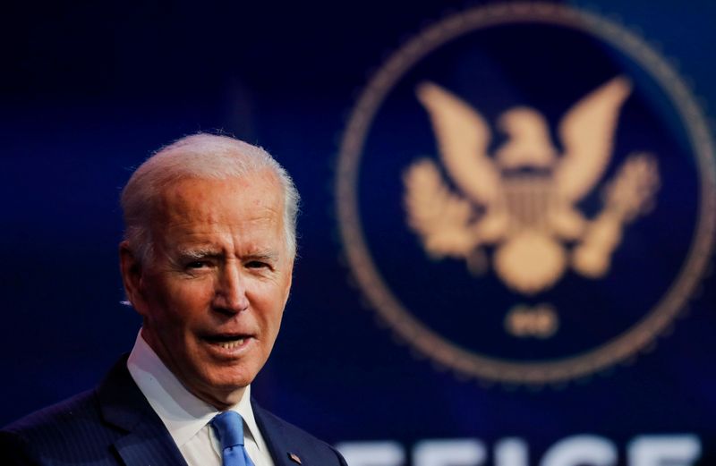 &copy; Reuters. FILE PHOTO: U.S. President-elect Joe Biden announces members of his administration in Wilmington, Delaware