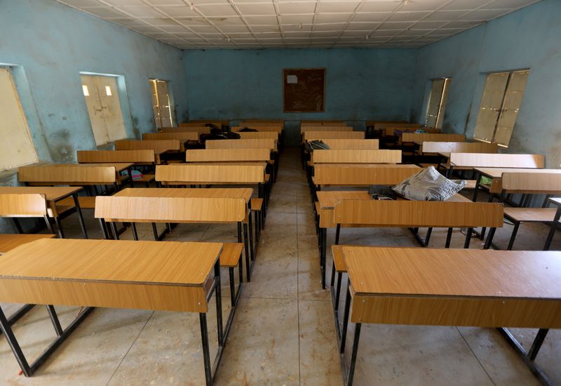 &copy; Reuters. A view shows an empty classroom at the Government Science school where gunmen abducted students, in Kankara