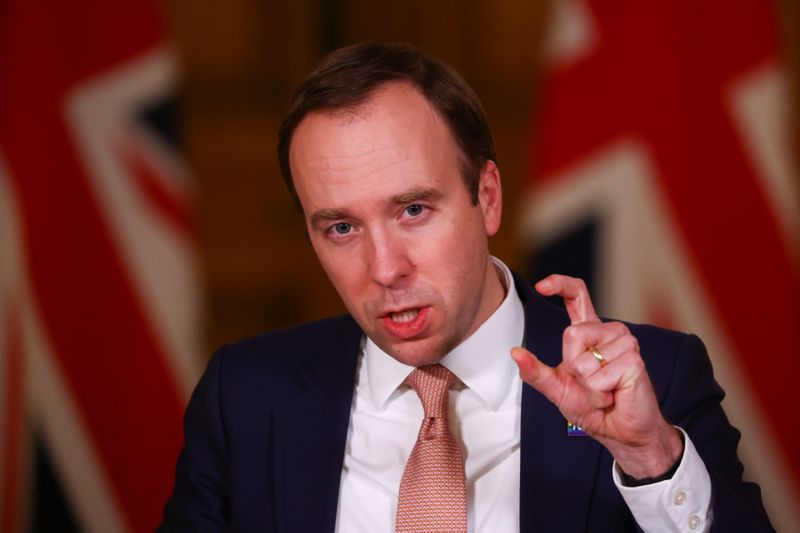 © Reuters. Hancock , durante entrevista em 10 Downing Street, Londres