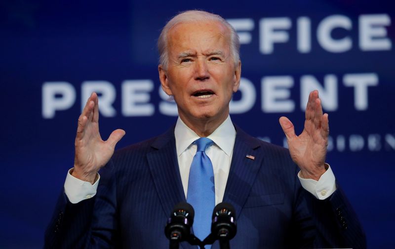 &copy; Reuters. U.S. President-elect Joe Biden announces members of his administration in Wilmington, Delaware