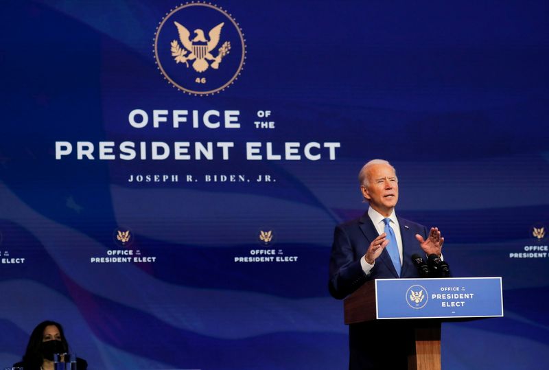 © Reuters. U.S. President-elect Joe Biden announces members of his administration in Wilmington, Delaware