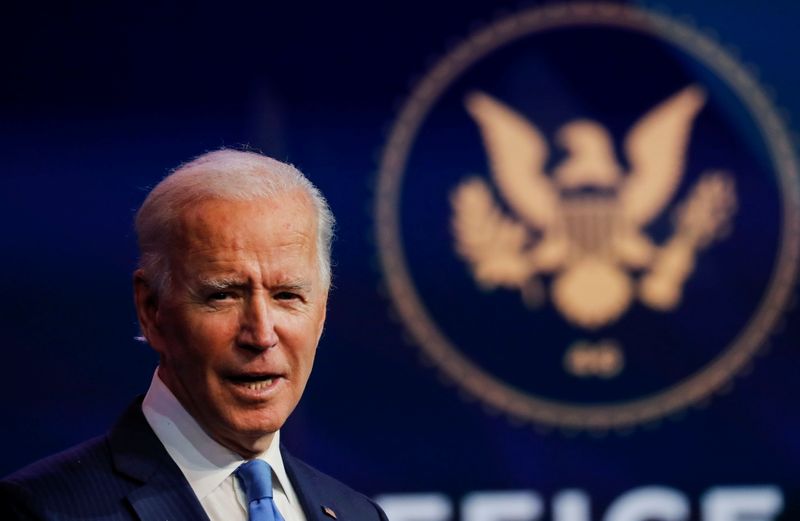 &copy; Reuters. U.S. President-elect Joe Biden announces members of his administration in Wilmington, Delaware