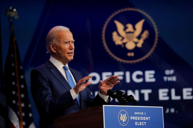 &copy; Reuters. U.S. President-elect Joe Biden announces members of his administration in Wilmington, Delaware