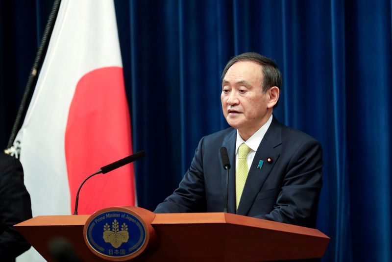 &copy; Reuters. FILE PHOTO: Japanese Prime Minister Yoshihide Suga speaks during a news conference in Tokyo