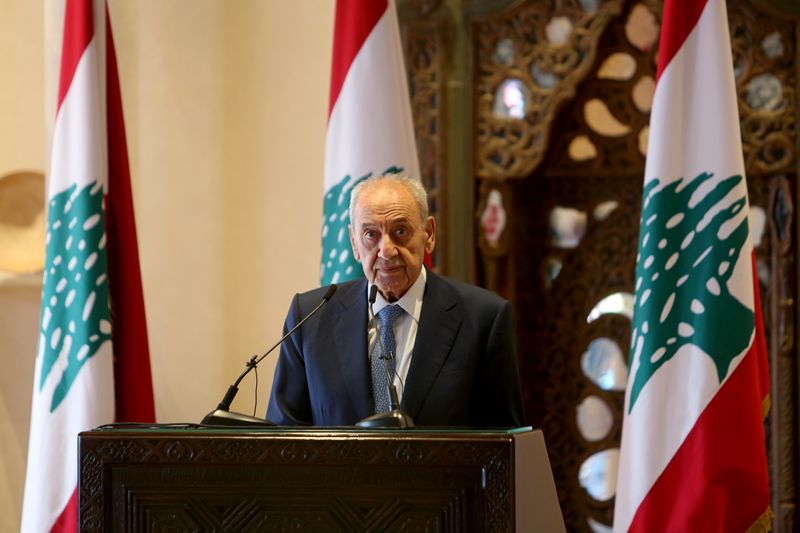 &copy; Reuters. FILE PHOTO: Lebanon&apos;s parliament speaker Nabih Berri holds news conference in Beirut