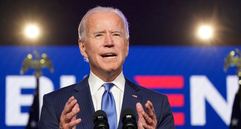 © Reuters. FILE PHOTO: Democratic Presidential Candidate Joe Biden speaks in Wilmington, Delaware