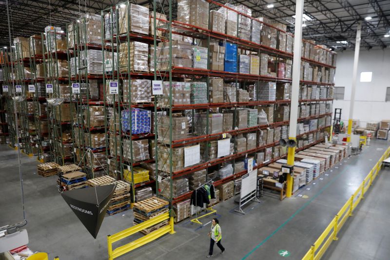 &copy; Reuters. Inventory is seen inside the Amazon fulfillment center in Robbinsville