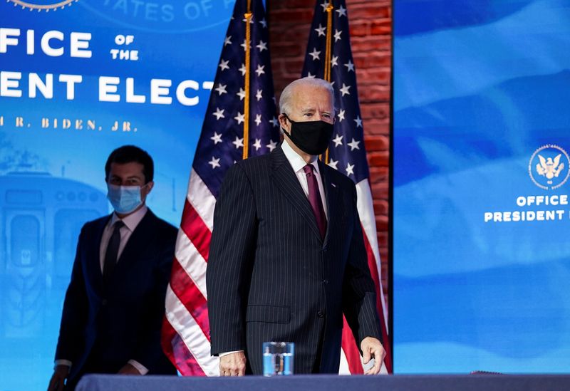 &copy; Reuters. U.S. President-elect Joe Biden announces transportation secretary nominee Buttigieg at his transition headquarters in Wilmington, Delaware