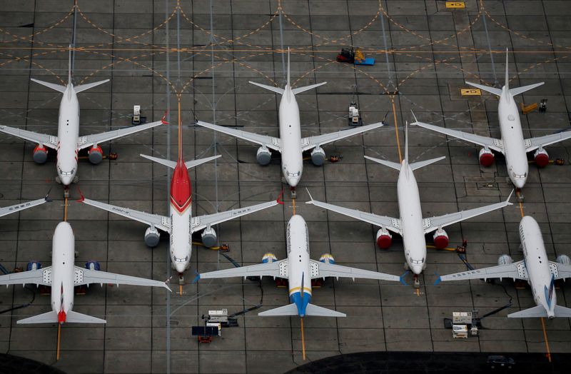 © Reuters. FILE PHOTO: Grounded Boeing 737 MAX aircraft are seen parked at Boeing facilities at Grant County International Airport in Moses Lake