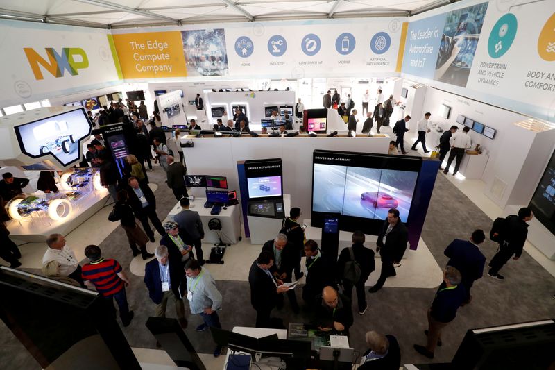 &copy; Reuters. FILE PHOTO: A view of the NXP booth is shown during the 2019 CES in Las Vegas