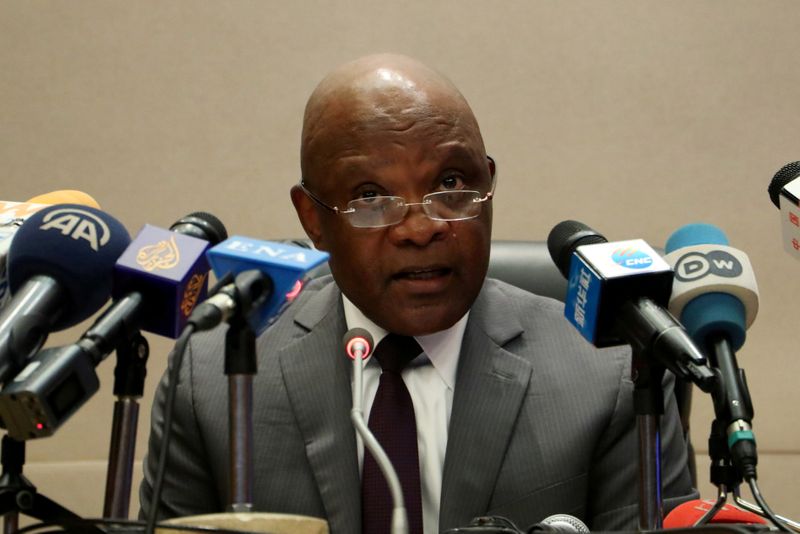 &copy; Reuters. FILE PHOTO: John Nkengasong, Africa’s Director of Centers for Disease Control (CDC), speaks during a news conference on coronavirus at the African Union Headquarters in Addis Ababa