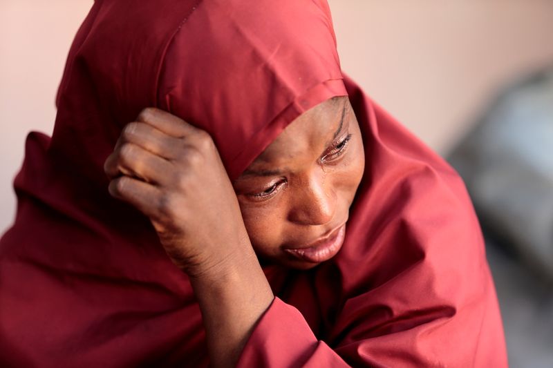 &copy; Reuters. The mother of Muhammad Bello, one the students who was abducted by gunmen, reacts in Kankara, in northwestern Katsina state