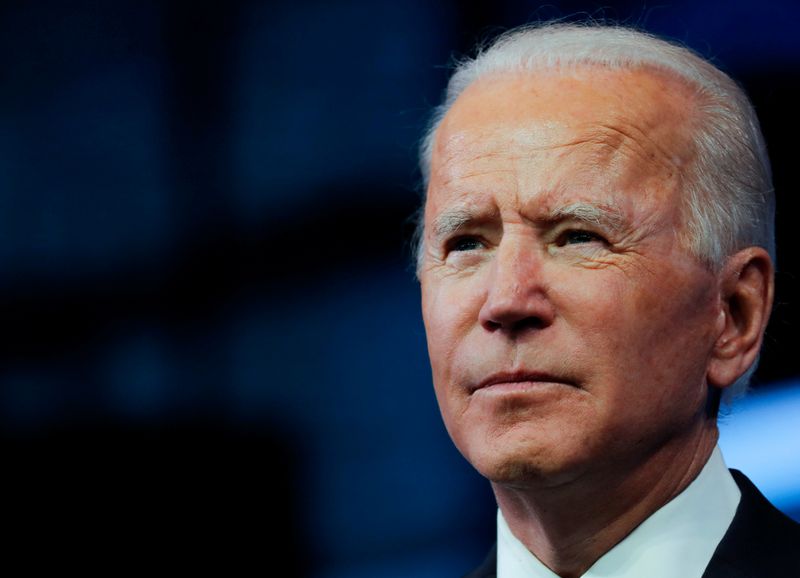 &copy; Reuters. FILE PHOTO: U.S. President-elect Joe Biden delivers a televised address to the nation in Wilmington