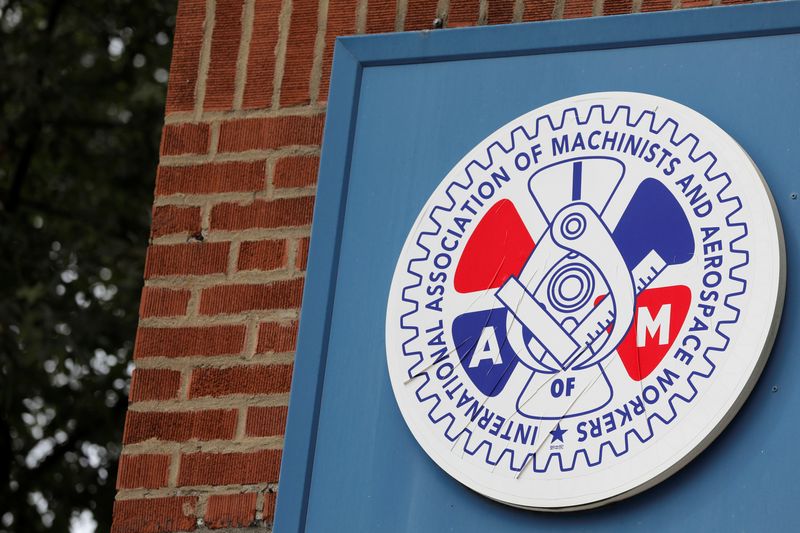 &copy; Reuters. FILE PHOTO:  Signage is seen outside of an International Association of Machinists and Aerospace Workers labor union in Brooklyn, New York City