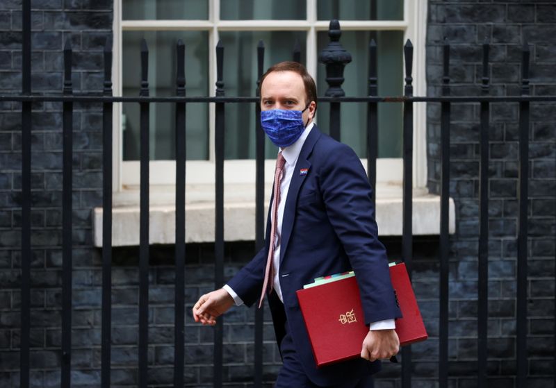 &copy; Reuters. Britain&apos;s Health Secretary Matt Hancock arrives at Downing Street in London