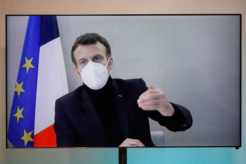 &copy; Reuters. Presidente da França, Emmanuel Macron, fala durante videoconferência em Paris
