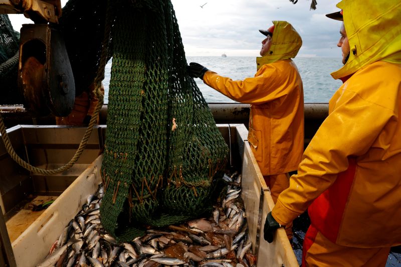 &copy; Reuters. FILE PHOTO: On board the French fishing vessel Nicolas Jeremy in the North Sea