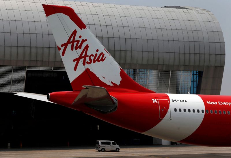&copy; Reuters. FILE PHOTO: Tail of AirAsia X plane as seen at the Garuda Maintenance Facility AeroAsia in Tangerang