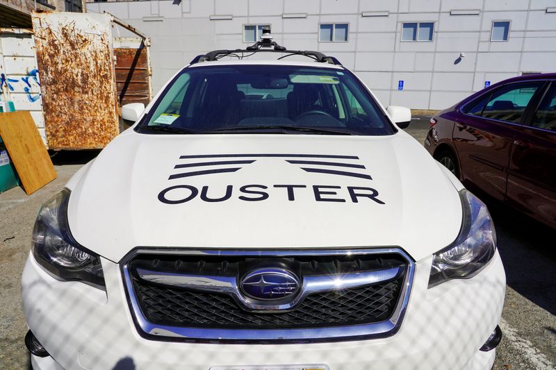 &copy; Reuters. FILE PHOTO: A car outfitted with Ouster&apos;s lidar, used in scanning the area on a self-driving vehicle, is parked at the technology company&apos;s office in San Francisco