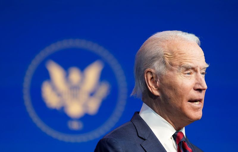 &copy; Reuters. FILE PHOTO: U.S. President-elect Joe Biden and Vice President-elect Kamala Harris introduce key members of their administration in Wilmington