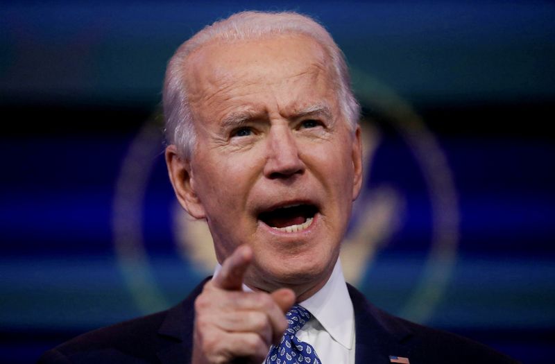 &copy; Reuters. U.S. President-elect Joe Biden addresses the recent massive cyber attack against the U.S., in Wilmington