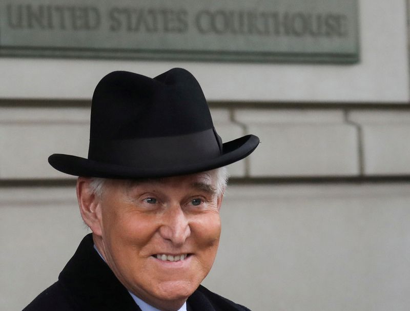 © Reuters. FILE PHOTO: Former Trump campaign adviser Roger Stone departs following sentencing at U.S. District Court in Washington