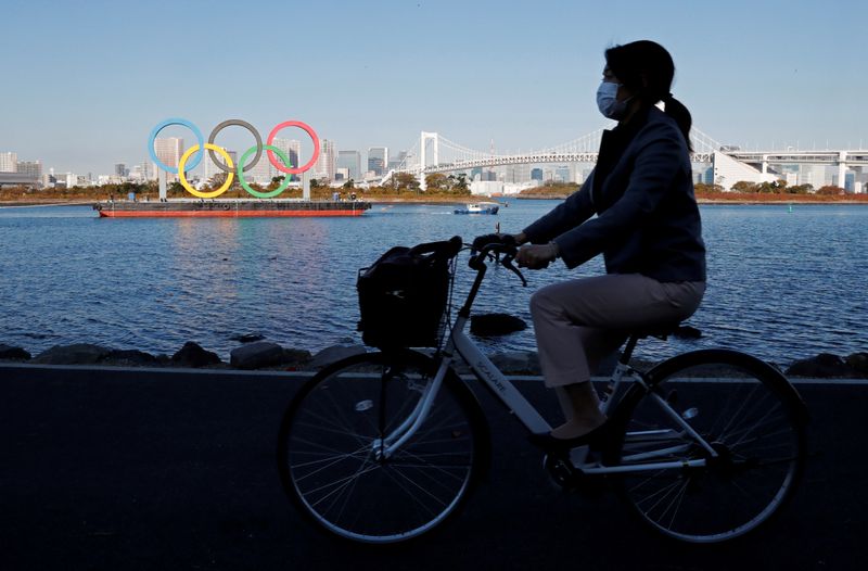 &copy; Reuters. FILE PHOTO: Olympic rings reinstallation at the waterfront area at Odaiba Marine Park in Tokyo
