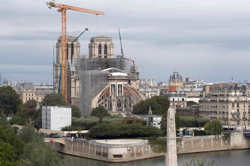 &copy; Reuters. Works on Notre Dame Cathedral in Paris