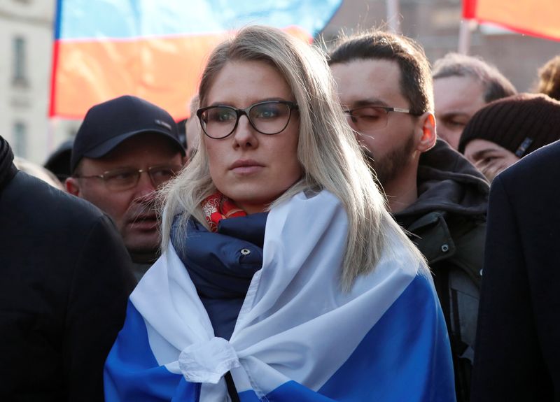 &copy; Reuters. FILE PHOTO:  Russian opposition figure Lyubov Sobol takes part in a rally to mark the 5th anniversary of opposition politician Boris Nemtsov&apos;s murder and to protest against proposed amendments to the country&apos;s constitution, in Moscow