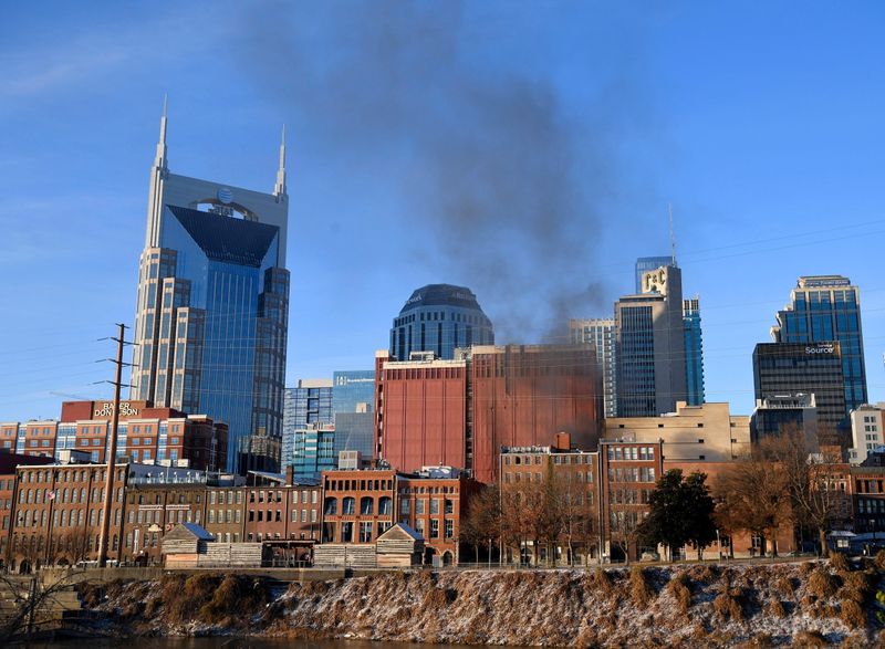&copy; Reuters. Smoke billows from the site of an explosion in the area of Second and Commerce in Nashville