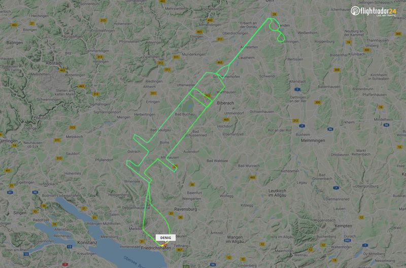 &copy; Reuters. Flight track for a D-ENIG plane that traced a syringe on the maps in Germany to celebrate the arrival of a COVID-19 vaccine