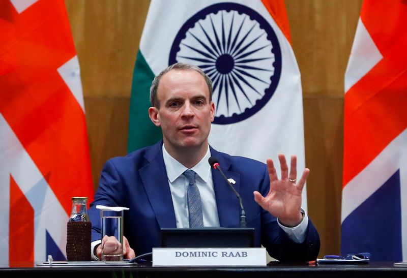 &copy; Reuters. Britain&apos;s Foreign Secretary Raab and his Indian counterpart Jaishankar hold news conference in New Delhi