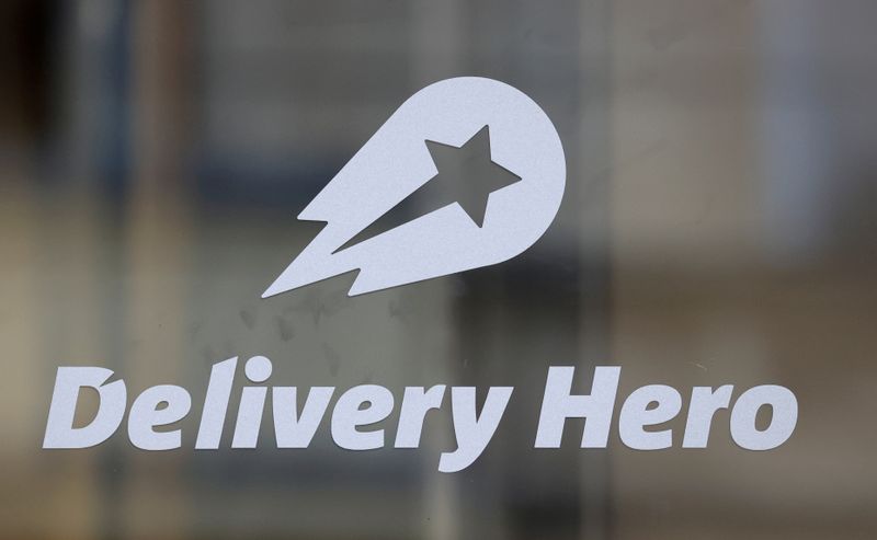 © Reuters. FILE PHOTO: The Delivery Hero's logo is pictured at its headquarters in Berlin