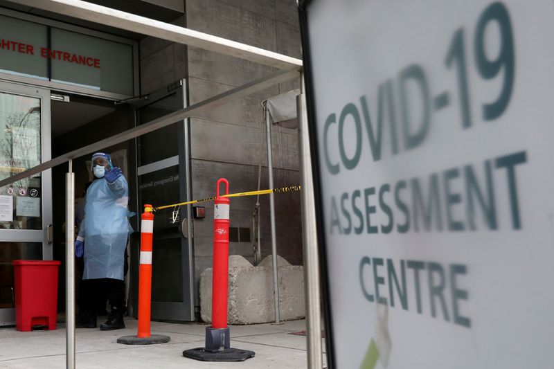 &copy; Reuters. FILE PHOTO: A nurse guides people being tested for coronavirus disease (COVID-19) outside a hospital in Toronto