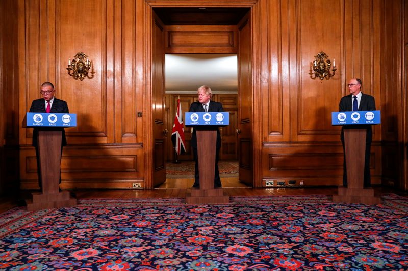© Reuters. Britain's PM Johnson holds a news conference at Downing Street in London