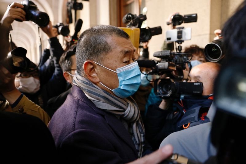 © Reuters. HONG KONG: LE MAGNAT DE LA PRESSE JIMMY LAI RETOURNE EN PRISON