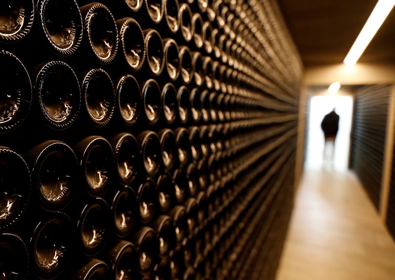 &copy; Reuters. FILE PHOTO: Bottles of red wine are seen in the cellar of Chateau Le Puy in Saint Cibard