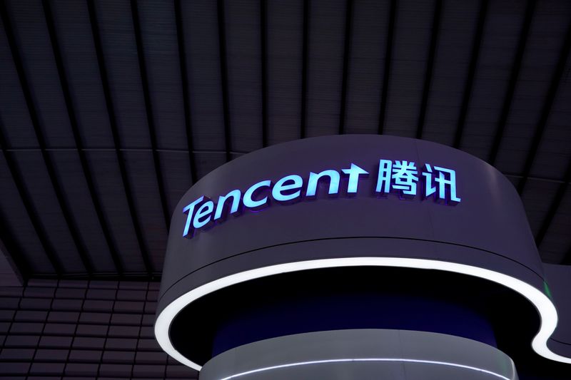 © Reuters. FILE PHOTO: A Tencent sign is seen at the World Internet Conference in Wuzhen