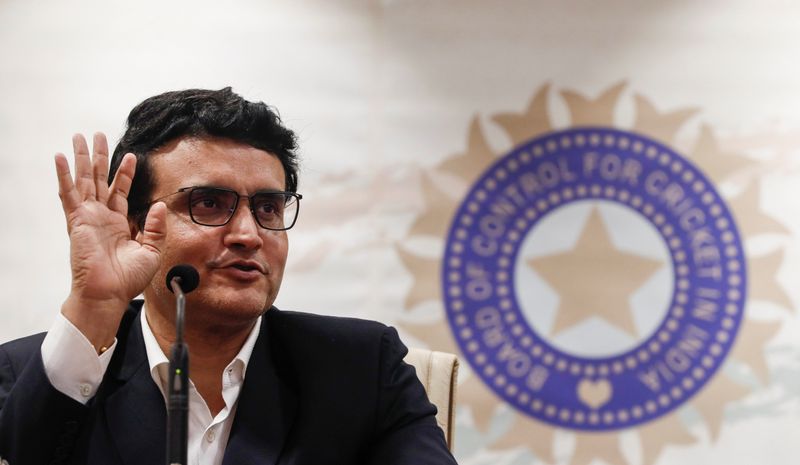 &copy; Reuters. Former Indian cricketer and current BCCI, president Sourav Ganguly reacts during a press conference at the BCCI headquarters in Mumbai