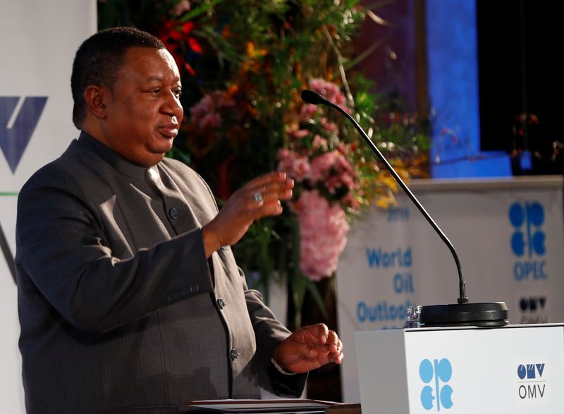 © Reuters. OPEC Secretary General Barkindo delivers his speech in Vienna