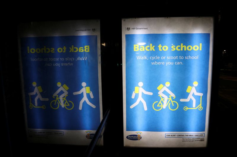 &copy; Reuters. A back to school advertisement is seen inside a bus shelter, amidst the outbreak of the coronavirus disease (COVID-19) in Chester-le-Street