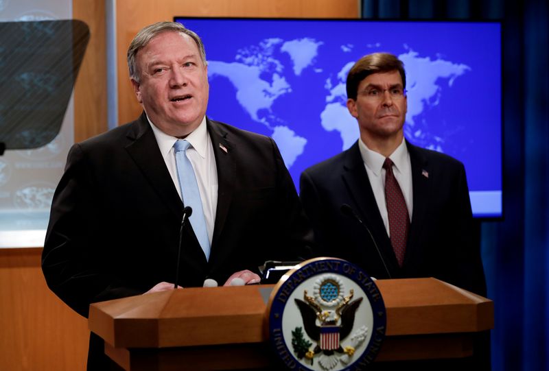 &copy; Reuters. FILE PHOTO: U.S. Attorney General William Barr and Secretary of State Pompeo hold joint briefing about the International Criminal Court in Washington