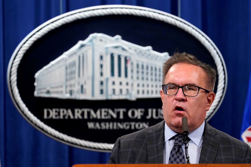 &copy; Reuters. FILE PHOTO: Justice Department news conference