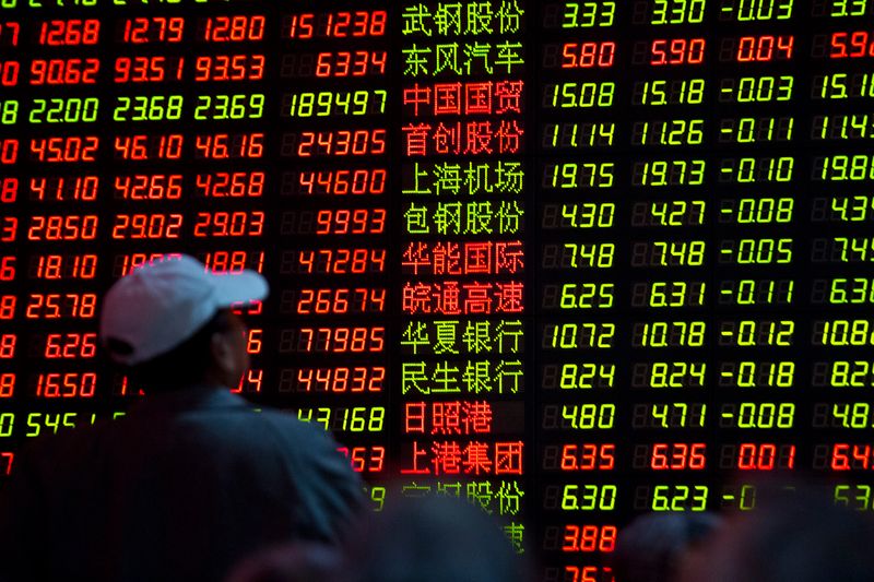 &copy; Reuters. Painel eletrônico com cotações de ações em corretora de Xangai
